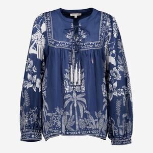 Lucky & Coco Blue Tropical 100% Cotton Blouse Size PM